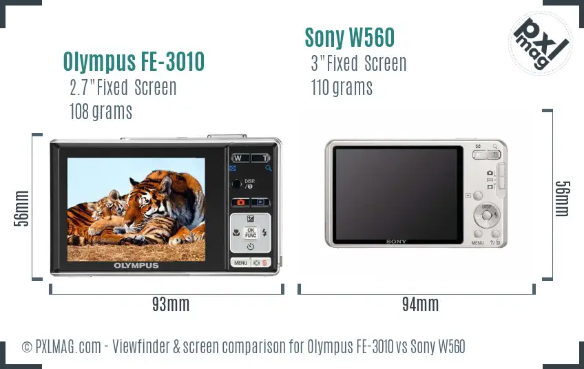 Olympus FE-3010 vs Sony W560 Screen and Viewfinder comparison