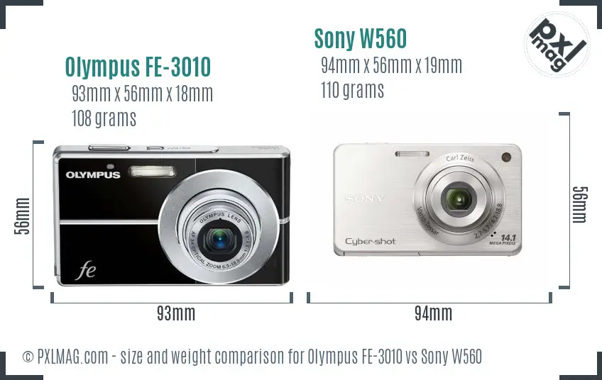 Olympus FE-3010 vs Sony W560 size comparison