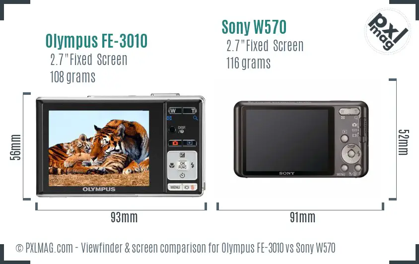 Olympus FE-3010 vs Sony W570 Screen and Viewfinder comparison