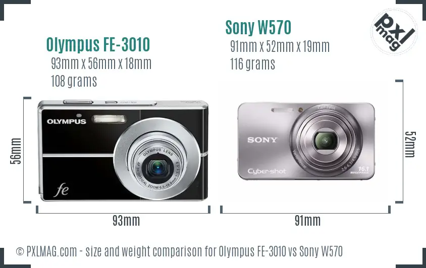 Olympus FE-3010 vs Sony W570 size comparison