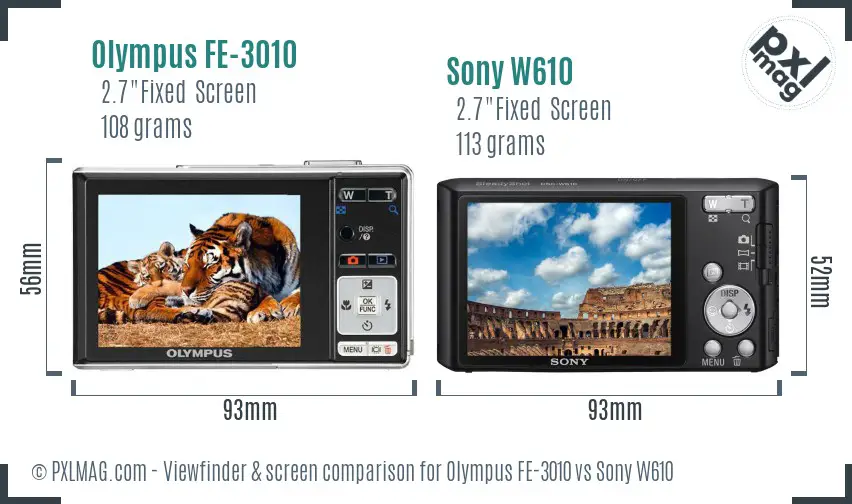 Olympus FE-3010 vs Sony W610 Screen and Viewfinder comparison