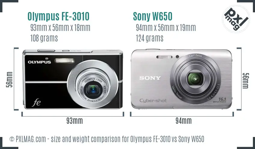 Olympus FE-3010 vs Sony W650 size comparison