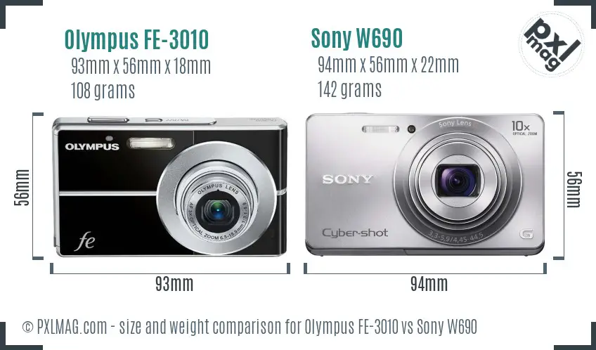 Olympus FE-3010 vs Sony W690 size comparison