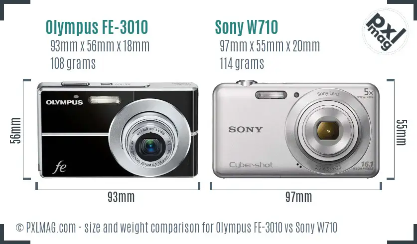 Olympus FE-3010 vs Sony W710 size comparison