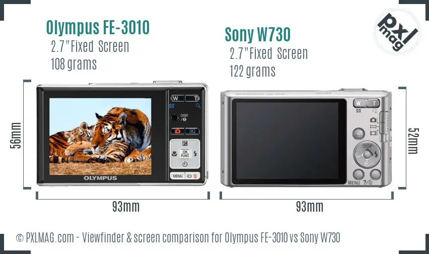 Olympus FE-3010 vs Sony W730 Screen and Viewfinder comparison