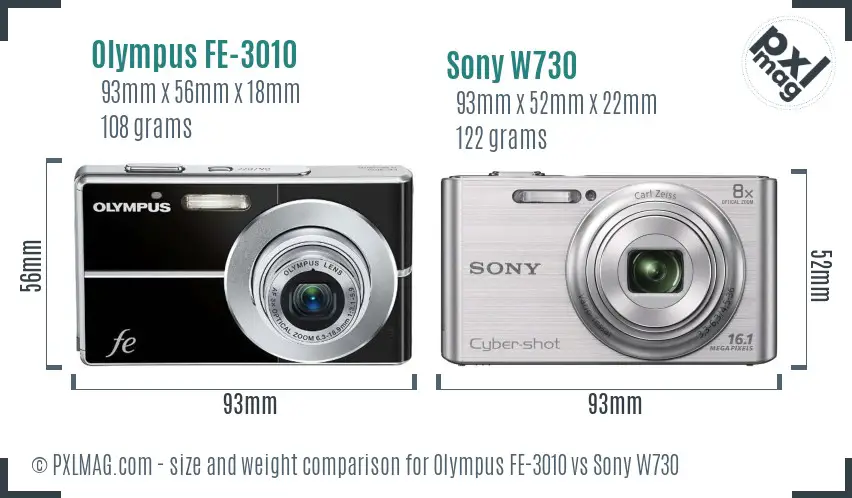 Olympus FE-3010 vs Sony W730 size comparison