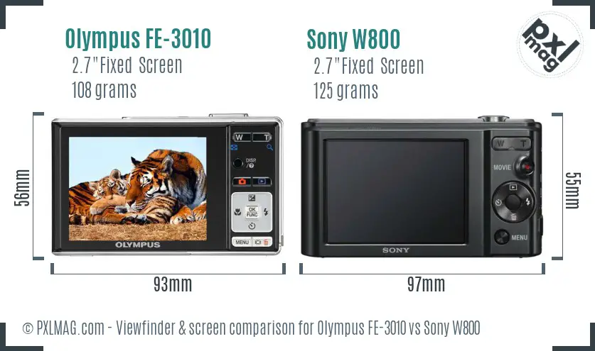 Olympus FE-3010 vs Sony W800 Screen and Viewfinder comparison