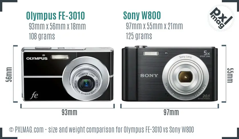 Olympus FE-3010 vs Sony W800 size comparison