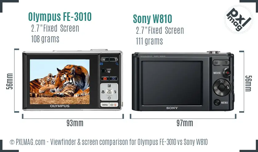 Olympus FE-3010 vs Sony W810 Screen and Viewfinder comparison