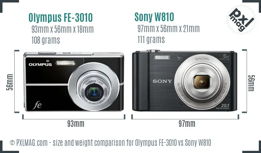 Olympus FE-3010 vs Sony W810 size comparison