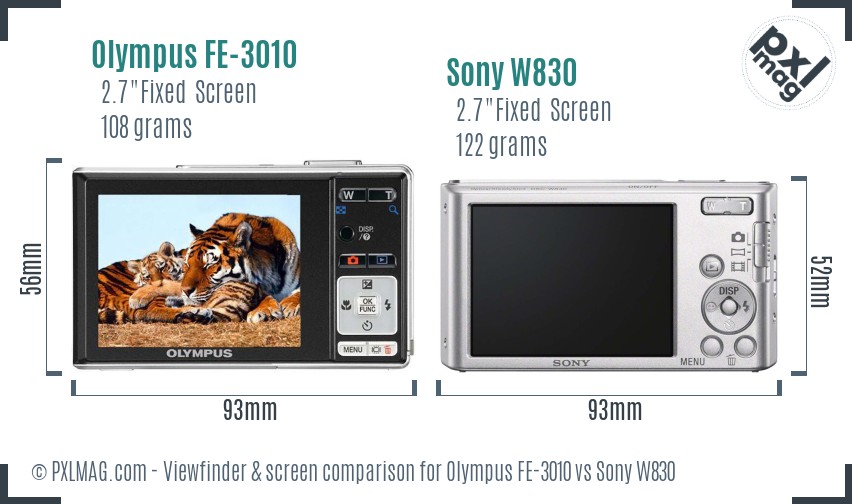 Olympus FE-3010 vs Sony W830 Screen and Viewfinder comparison