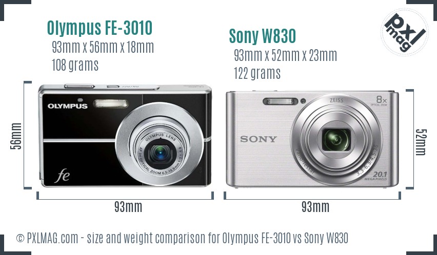 Olympus FE-3010 vs Sony W830 size comparison