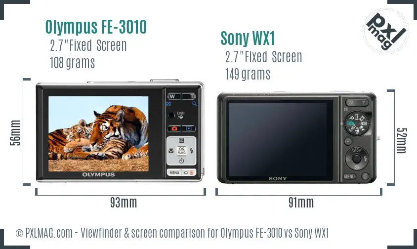 Olympus FE-3010 vs Sony WX1 Screen and Viewfinder comparison