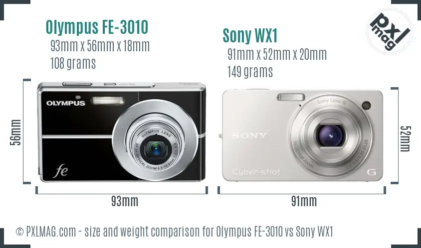 Olympus FE-3010 vs Sony WX1 size comparison