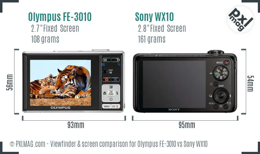 Olympus FE-3010 vs Sony WX10 Screen and Viewfinder comparison