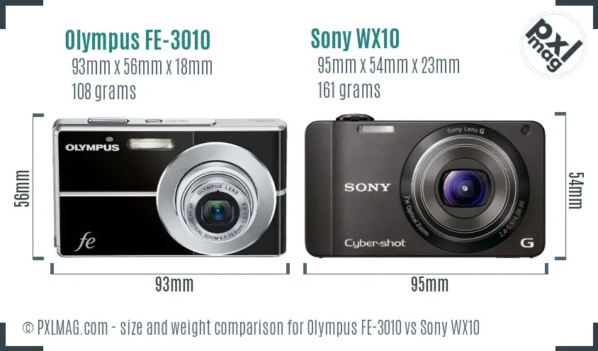 Olympus FE-3010 vs Sony WX10 size comparison