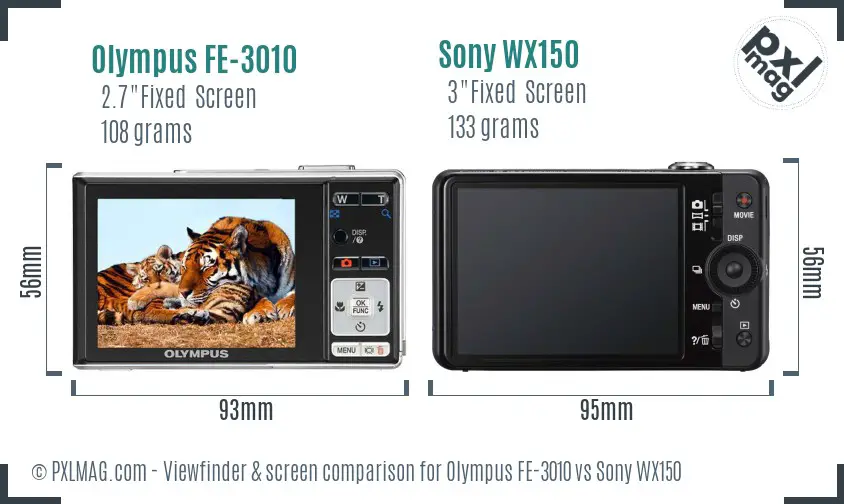 Olympus FE-3010 vs Sony WX150 Screen and Viewfinder comparison