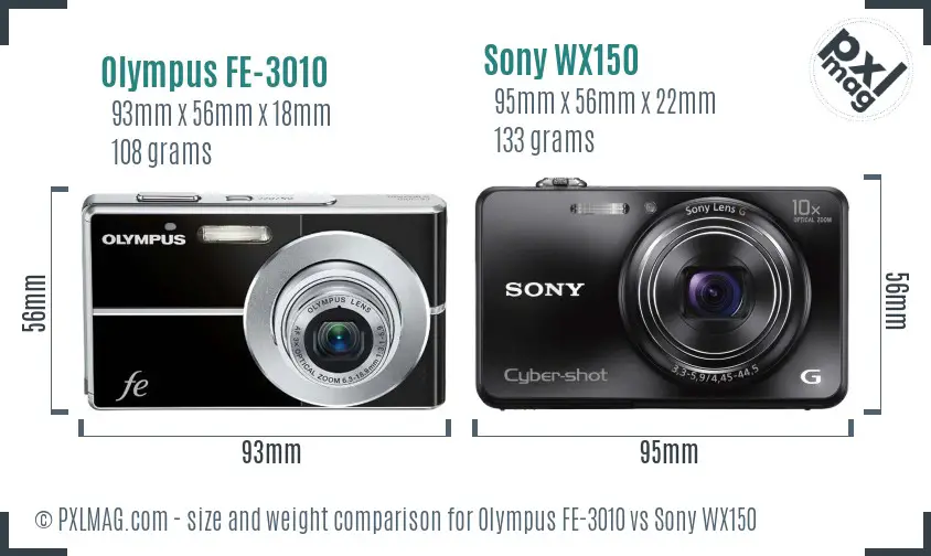 Olympus FE-3010 vs Sony WX150 size comparison