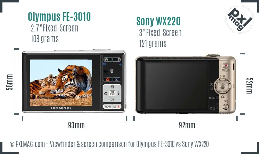 Olympus FE-3010 vs Sony WX220 Screen and Viewfinder comparison