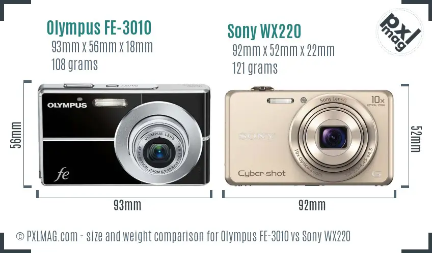 Olympus FE-3010 vs Sony WX220 size comparison