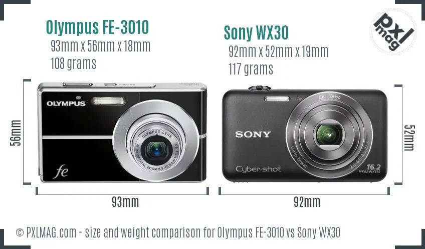 Olympus FE-3010 vs Sony WX30 size comparison