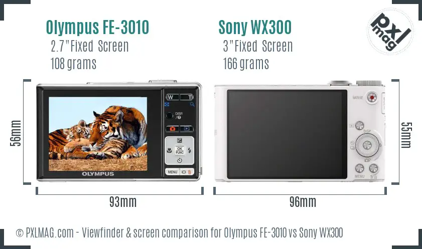 Olympus FE-3010 vs Sony WX300 Screen and Viewfinder comparison