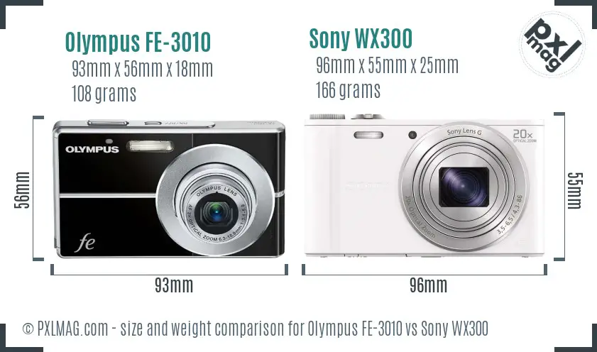 Olympus FE-3010 vs Sony WX300 size comparison