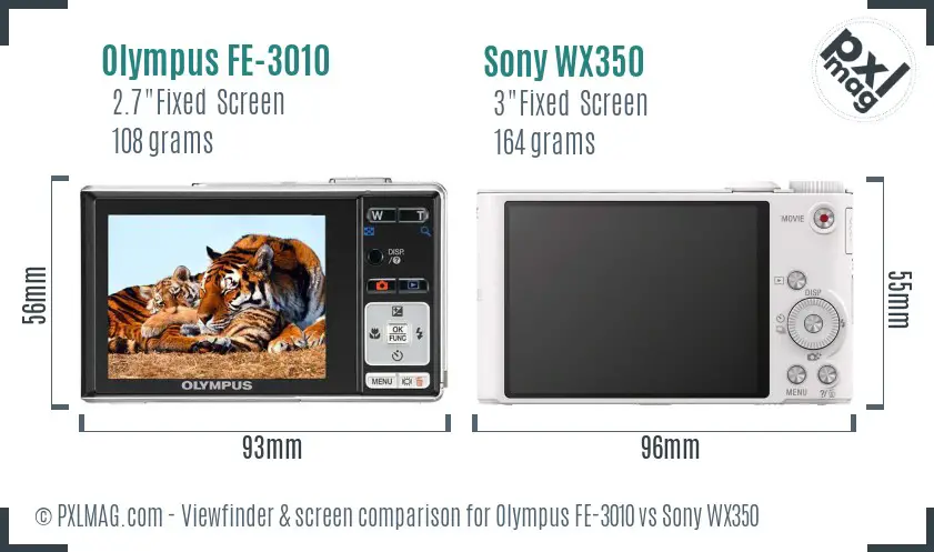 Olympus FE-3010 vs Sony WX350 Screen and Viewfinder comparison