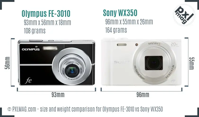 Olympus FE-3010 vs Sony WX350 size comparison