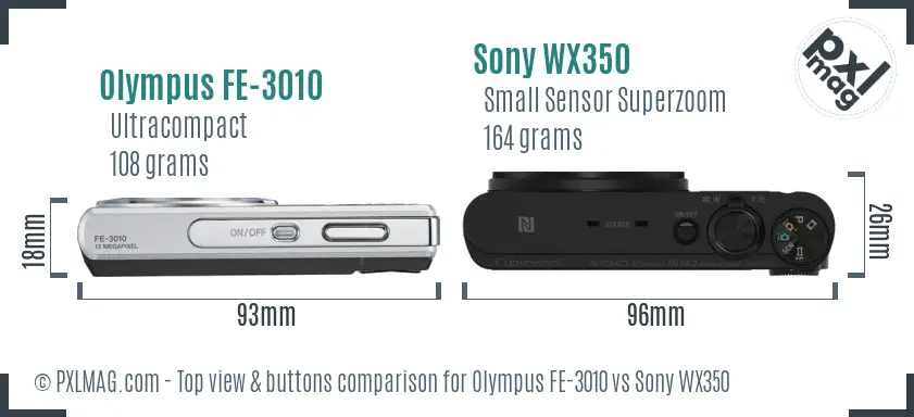 Olympus FE-3010 vs Sony WX350 top view buttons comparison