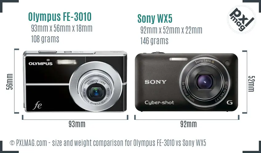 Olympus FE-3010 vs Sony WX5 size comparison