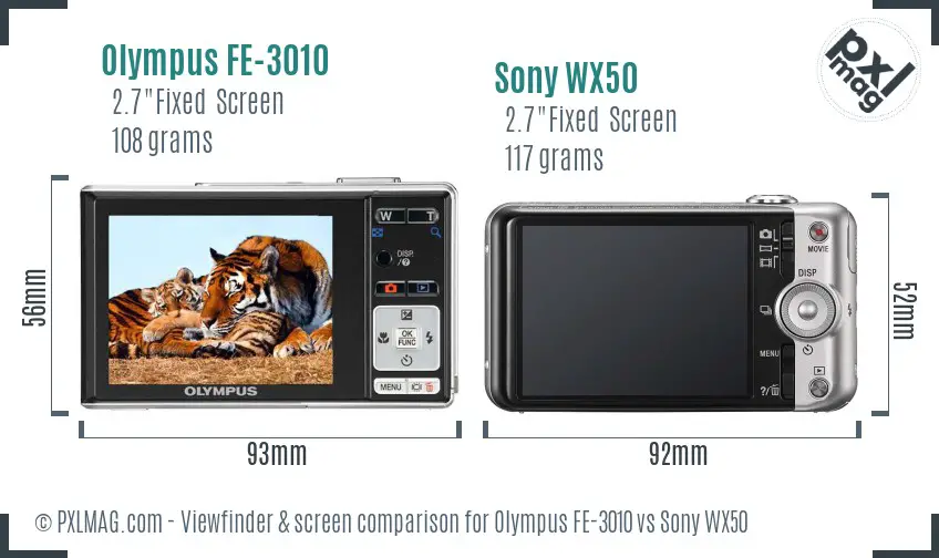 Olympus FE-3010 vs Sony WX50 Screen and Viewfinder comparison