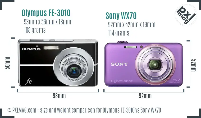 Olympus FE-3010 vs Sony WX70 size comparison