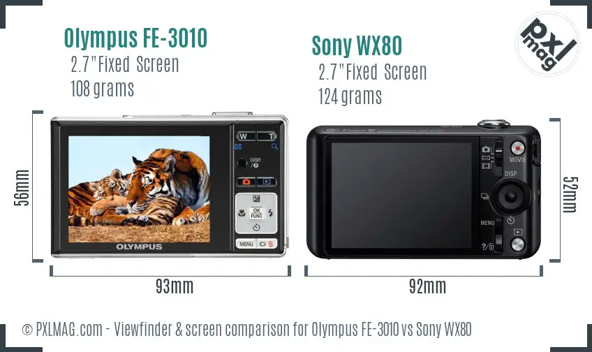 Olympus FE-3010 vs Sony WX80 Screen and Viewfinder comparison