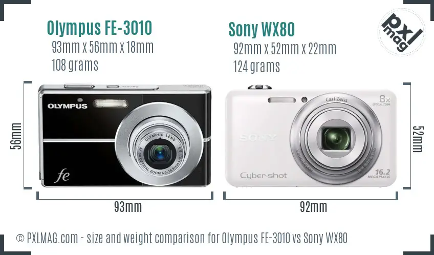 Olympus FE-3010 vs Sony WX80 size comparison