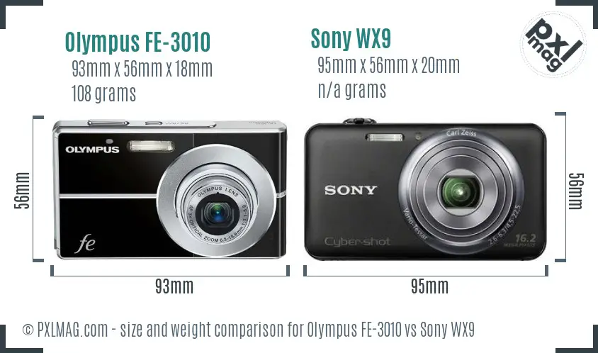 Olympus FE-3010 vs Sony WX9 size comparison