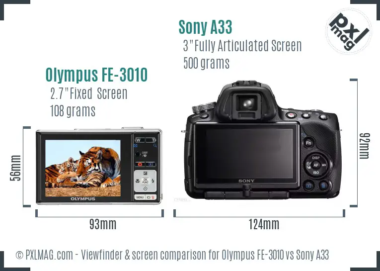 Olympus FE-3010 vs Sony A33 Screen and Viewfinder comparison Olympus FE-3010 vs Sony A33 Screen and Viewfinder comparison