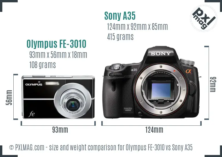 Olympus FE-3010 vs Sony A35 size comparison