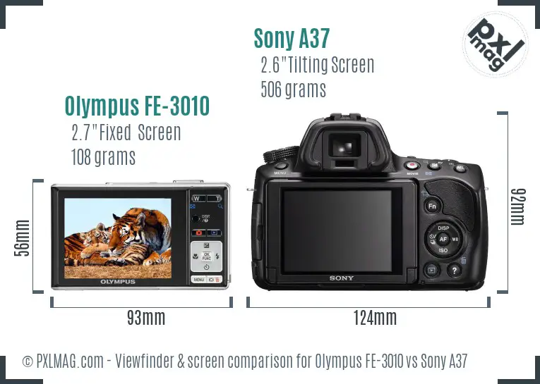 Olympus FE-3010 vs Sony A37 Screen and Viewfinder comparison