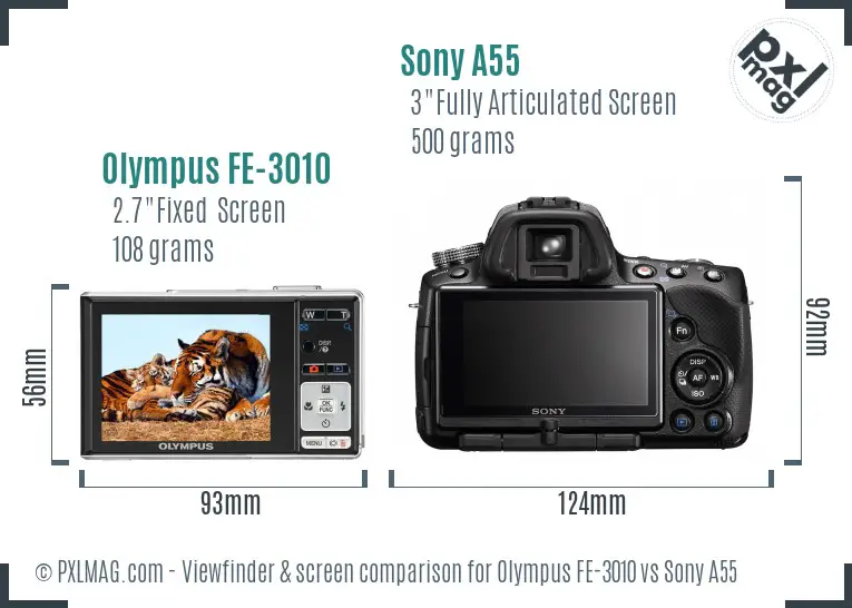 Olympus FE-3010 vs Sony A55 Screen and Viewfinder comparison Olympus FE-3010 vs Sony A55 Screen and Viewfinder comparison