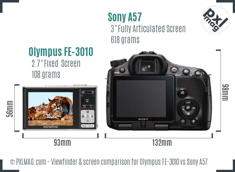 Olympus FE-3010 vs Sony A57 Screen and Viewfinder comparison