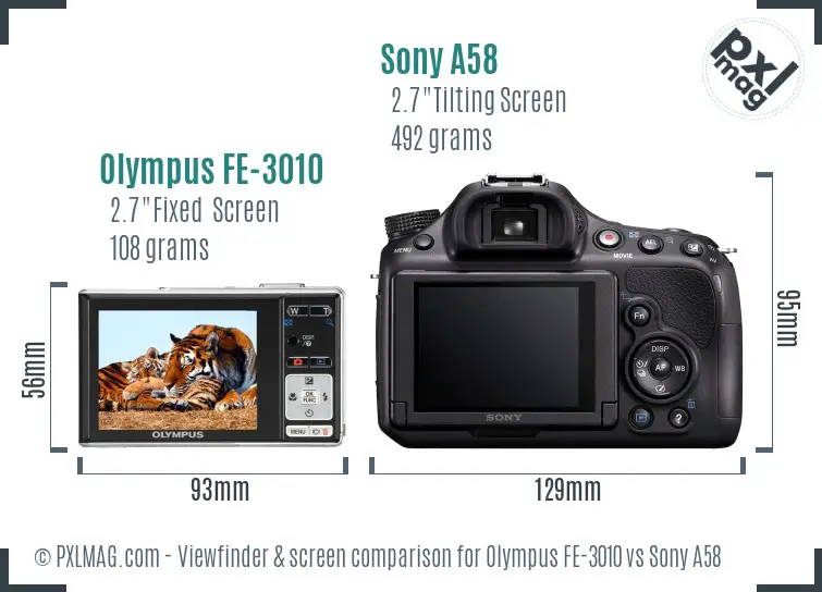 Olympus FE-3010 vs Sony A58 Screen and Viewfinder comparison