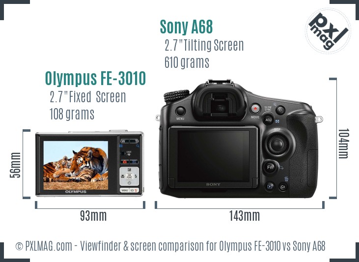 Olympus FE-3010 vs Sony A68 Screen and Viewfinder comparison