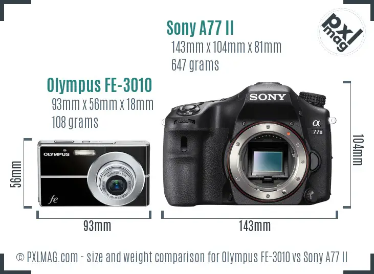 Olympus FE-3010 vs Sony A77 II size comparison