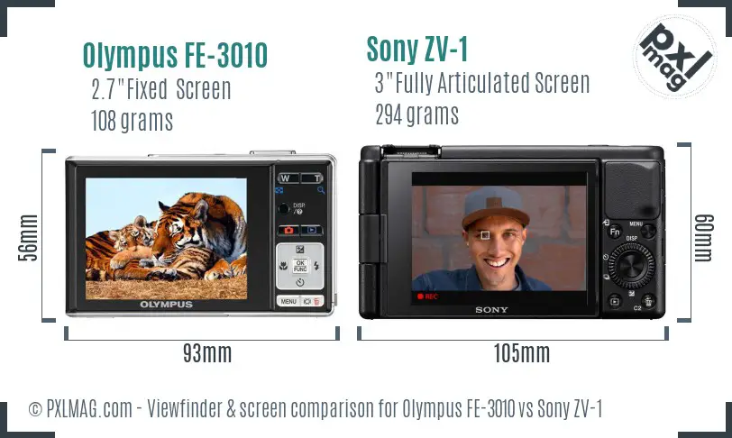 Olympus FE-3010 vs Sony ZV-1 Screen and Viewfinder comparison