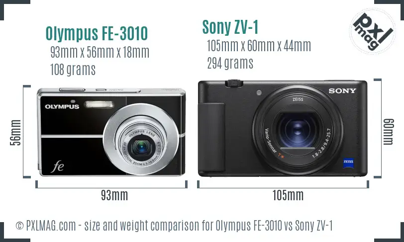 Olympus FE-3010 vs Sony ZV-1 size comparison