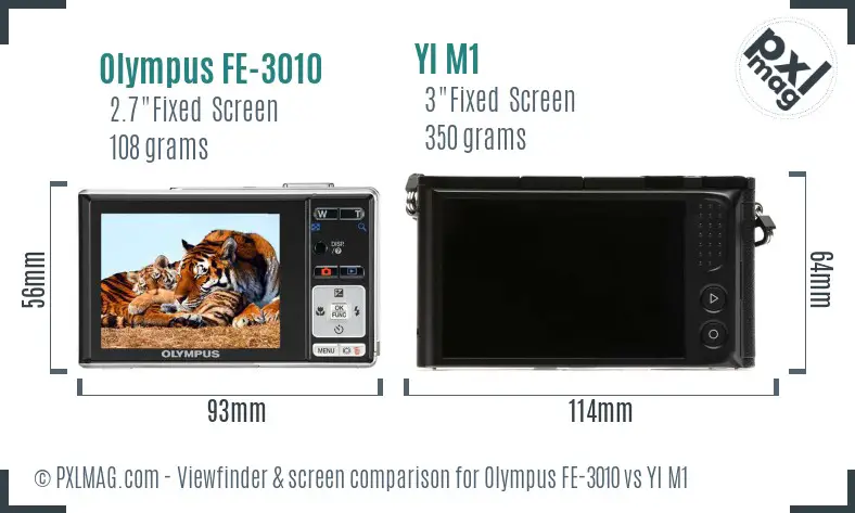 Olympus FE-3010 vs YI M1 Screen and Viewfinder comparison