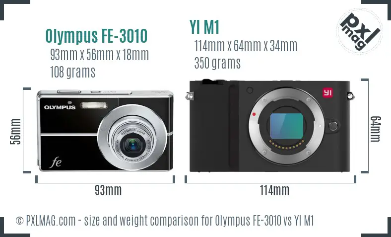 Olympus FE-3010 vs YI M1 size comparison