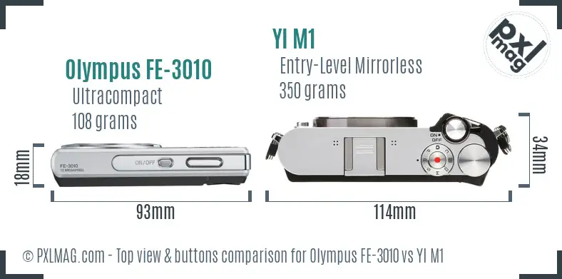 Olympus FE-3010 vs YI M1 top view buttons comparison