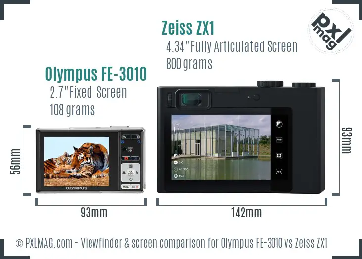 Olympus FE-3010 vs Zeiss ZX1 Screen and Viewfinder comparison